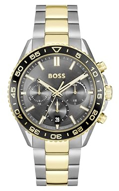 BOSS Chronograph Quarz Uhr für Herren Kollektion Runner mit Zweifarbiges Edelstahlarmband - 1514144