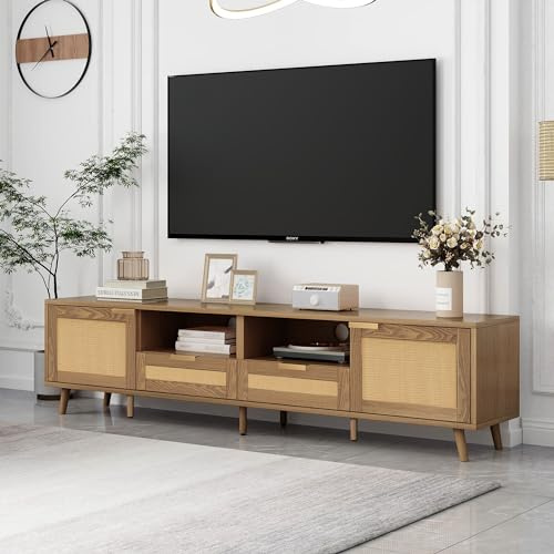 Merax TV Lowboard TV Schrank Fernsehschrank Fernsehtisch TV Kommode TV Sideboard Fernsehregal Sideboard Wohnzimmer Holz 200x37x49cm TV Tisch