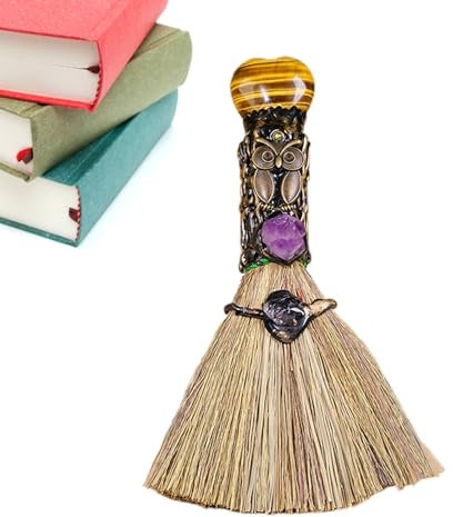 TARAKO Escoba de altar de bruja, adornos de escoba de en forma de corazón, artesanía de punta de amatista para decoración de energía de adivinación, manualidades de gemas Fengshui, adornos