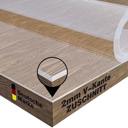 NURPELLE Transparente 2 mm Tischfolie mit abgeschrägter Kante - Versch. Größen/Wunschmaß - durchsichtige Tischdecke Tischschutz Glasklar Folie aus PVC (Breite 40 x Länge 100 cm)