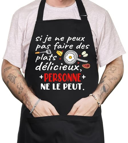 FUKPO Küchenschürze für Herren, personalisierbar, schwarz, verstellbar, Humor, lustig, Grill, BBQ, professionelle Kochschürze, Baumwolle, Geschenk zum Vatertag, Valentinstag, Weihnachten, Papa,