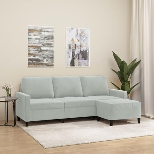 CINDERFUL 3-Sitzer-Sofa mit Hocker Hellgrau 180 cm Samt,Bequemes SamtDreisitzer Sofa mit Hocker für Entspannung und Gemütlichkeit Möbel, Wohnzimmer