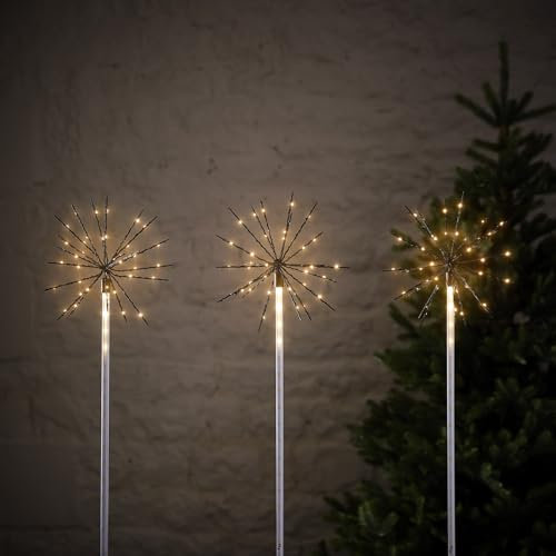 Lights4fun 3er Set LED Starburst Stableuchten 70cm warmweiß Gartenstecker Beleuchtet Außen LED Outdoor Weihnachtsdeko Aussen