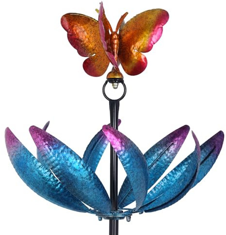 hogardeck Large Wind Spinners Outdoor, 77.6 Metal Butterfly Tulip Wind Spinner with Heavy-Duty Stakes, Multi-Color 360° Rotating Wind Sculptures Kinetic Yard Art for Home Garden Lawn Patio Decor