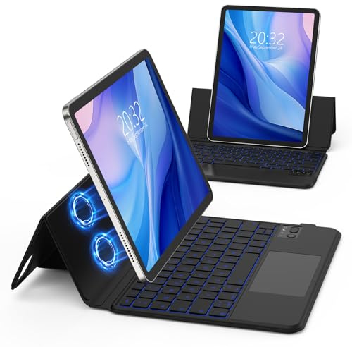 GOKOCO Funda magnética para teclado Air de 11 pulgadas M3 2025/M2 2024, Air 4./5.Gen, Pro 11 1./2./3./4.Gen, trackpad multitáctil y teclado iluminado de 7 colores, QWERTY negro