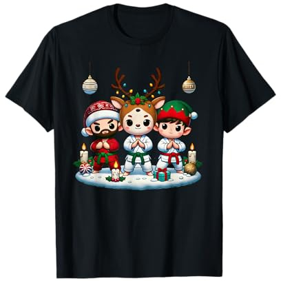 Mignon Père Noël, renne elfe, karaté, judo, arts martiaux, Noël T-Shirt