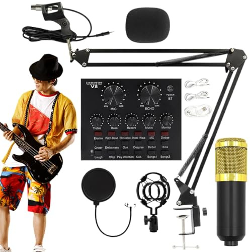 Générique Inspelningssats, inspelning av mikrofonset, professionell livestreamingsutrustning, användarvänlig live streaming kit, inspelningsstudiotillbehör för ankare, sångare, svart, guld