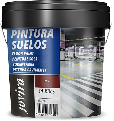 JOVIRA PINTURAS Pintura Suelos, Garajes y Pavimentos Deportivos, En General, Acabado Mate, Protege y Decora Las Superficies de Hormigón, Cemento y Asfalto, (11 Kg, Rojo) A-17D