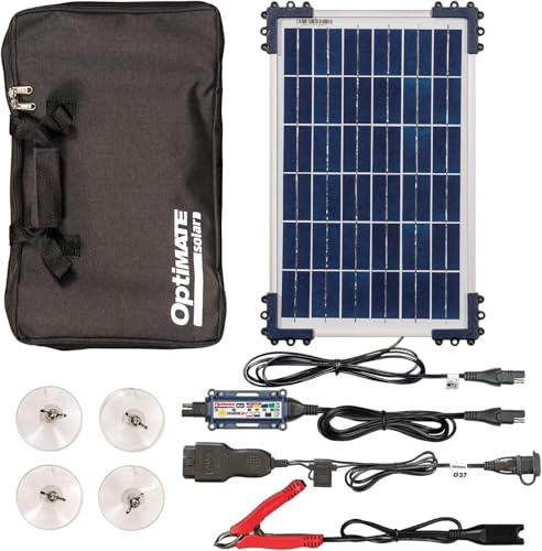 OptiMate Solar Duo 10W, TM522-D1CK, Autokit – Intelligentes 12V-Ladegerät – mit Solarpanel – Laden und Wartung der Batterie – einfacher Anschluss im Fahrzeuginneren