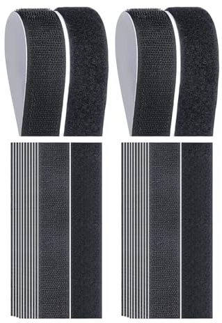 Toumett 30 Pcs Double Sided Heavy Duty Sticky Hook and Loop Back Black Strong 30mm x 100mm Tapes, Magic Tape, Self Adhesive, Stick on Roll, Pads, for Fabric, Mounting, Hanging or Organizing, DIY