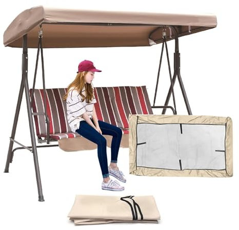 WFXXZL Ersatzdach for Hollywoodschaukel, 3 Sitzer Dach Wasserdicht Hollywoodschaukel Ersatz-Bezug Ersatzbezug Sonnendach,210D Oxford-Stoff(Beige,213 * 122 * 18/23cm)