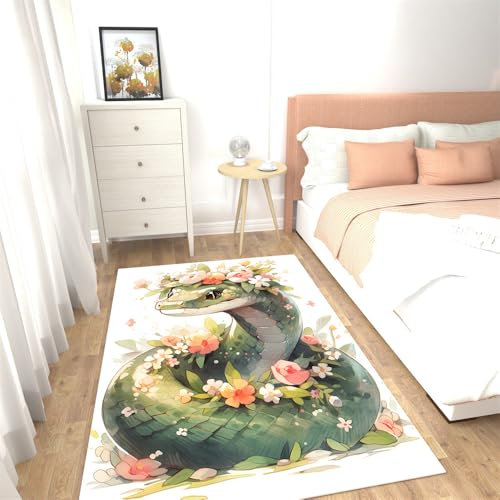 Teppich Wohnzimmer 80X150 Blaue Schlange Teppich Schlafzimmer,Wohnzimmerteppich Super Soft,Waschbarer,Anti-Rutsch Unterseite, Kurzflor Strapazierfähig,Modern Rug Pflegeleicht