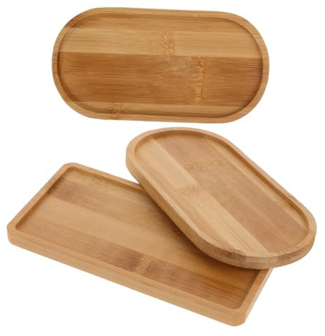 ULTECHNOVO 3piezas Bandeja De Bambú para Macetas Suculentas Rectangular y Bandeja Organizadora para Baño De Cesta para Macetas De Agua para