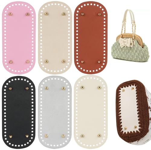 6 Piezas Bases para Bolsos de Crochet, 22 x 10cm Almohadilla Inferior de Bolso, Cojin Inferior Cuero con Agujeros, Bolsas Ganchillo Base, para Accesorios Hechos a Mano del Bolso DIY