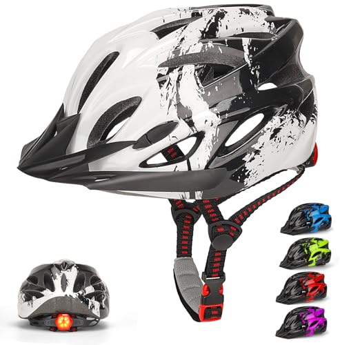 RaMokey Casco de bicicleta ligero para Niños, niños y Niñas de 3 a 15 Años, Casco de bicicleta de montaña para niños con luz trasera, dial ajustable, visera desmontable (48-56 cm) (Verde)