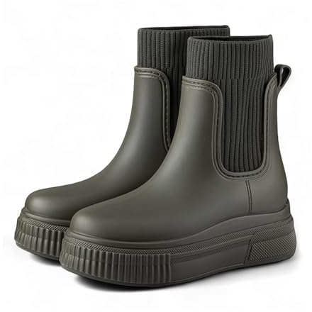 ZEPYFXIT Stivali da Pioggia Donna Impermeabili Chelsea Stivali di Gomma Galosce Eleganti Giardinaggio Scarpe Antiscivolo per Inverno Polacchine (Verde 4024, 39 EU)