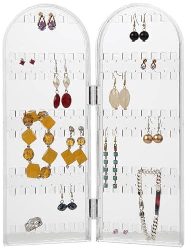 KASESSS Porta Orecchini in Legno in Acrilico, Porta Orecchini Organizer, Pieghevole Trasparente Porta Collane, Espositore Orecchinio, Portaorecchini con 184 Fori per Donne e Ragazze per Casa o Negozi