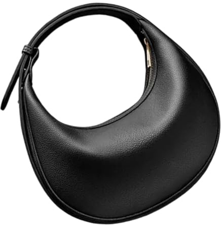 TingHaoO Petits sacs Hoboes pour femme avec bandoulière en forme de croissant - Sac à main en cuir souple avec sangle réglable, Noir , One Size