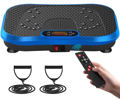 SoftGym Vibration Plate Exercise Machine for Lymphatic Drainage,Power Vibrate Stand Shake Board 450 Lbs Capacity Whole Body Workout Waver with Resistance Bands Weight Loss Gifts for Women Men-Blue