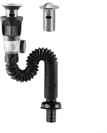 Stainless Steel Sink Waste and Washbasin Plumbing Fittings, Anti Odour Drain Pipe with Anti, Flexible Basin Waste Hose, Fits Non Overflow and(black)