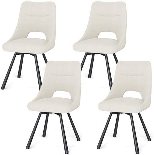 WAFTING Esszimmerstühle 4er Set, Moderne Gepolsterte Küchenstühle mit Durchbrochener Rückenlehne und Verstellbare Fußpolster, für Küchen, Esszimmer und Cafés, Beige