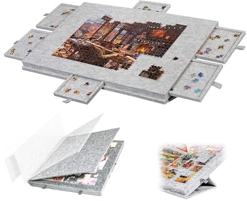 Tabla de Rompecabezas reclinable 2 en 1, Soporte inclinable con, 6 cajones de clasificación, Bandeja de Fieltro Ligero, Ultraligero de 1700 g, para Rompecabezas de hasta 1000 Piezas (B)
