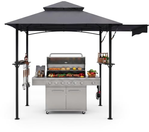 COSTWAY Cenador Barbacoa,Carpa Exterior con Capota Retráctil, 247x150cm