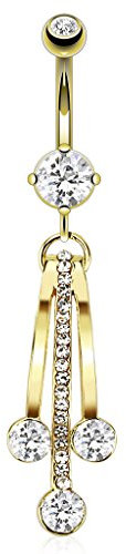 Paula & Fritz® Bauch-nabelpiercing Chirurgenstahl Gold Zirkonia Bänder Anhänger 10-mm Stab-länge Banane Bauch-Piercing Bananabell Nabel-Piercing GDPN13273