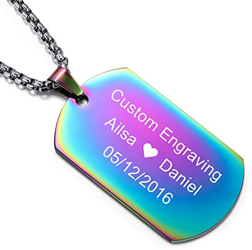 MeMeDIY Personalisierte Dog Tag Halskette Angepasst Gravur Name Datum für Männer Damen Freund Freundin Edelstahl Anhänger Liebhaber Jubiläum Valentinstag Schmuck Geschenk(Mehrfarbig Farbe)
