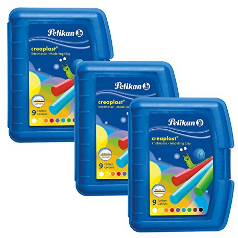 Pelikan 198/9B - Creaplast Knete 9 verschiedene Farben in Kunststoffbox (3, Blau)
