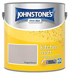 Johnstone's - Kitchen Paint - Chapel Stone - Matt Finish - Grease & Stain Resistant - Suitable for Kitchen Walls & Ceilings - Highly Durable - Low Odour - 12m2 Coverage per Litre - 2.5L