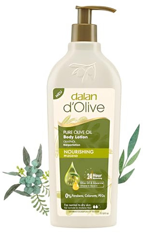 Dalan d'Olive Body Lotion mit reinem Olivenöl, 400 ml Pumpspender für Damen & Herren, feuchtigkeitsspendende & parabenfreie Pflege bei normaler & trockener Haut