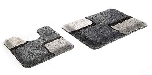 S&S-Shop - Juego de Alfombrillas Antideslizantes de Baño (2 piezas, 55 x 55 cm, 58 x 90 cm), Alfombra Antideslizante, Color Gris