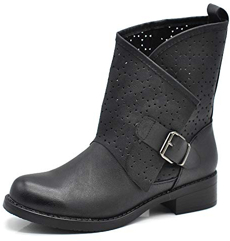 IF Fashion Scarpe da Donna Stivali Stivaletti alla Caviglia Biker Fibbie Anfibi Primaverili Estivi G630 Nero N.38