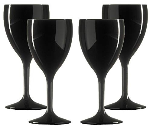 Set of Elite Premium Unbreakable Reusable Polycarbonate Plastic Large Black Wine Glasses (310ml to Rim Height 18.8cm, Max Diameter 8.1cm) Realistic Alternative to Glass - Made in UK (4)