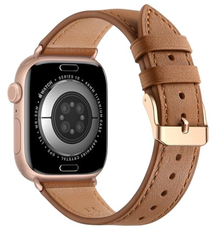 QAZNZ Genuine Leather Straps for Apple Watch Strap for Women Men Dressy | 40mm 42mm(Series 11 10) 41mm 38mm,Replacement Wristband for iWatch SE 1/2/3 Series 9 8 7 6 5 4 3 2 1 & Ultra 3/2/1 Office
