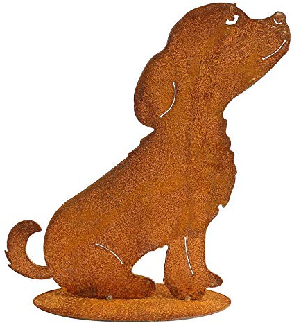Manufaktur Lichtbogen Rost Gartenfigur Hund sitzend