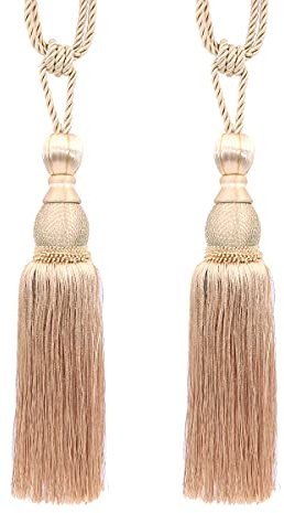 Tiardey 2er Pack Vorhang Raffhalter, handgewebte geflochtene Vorhang Quasten Holdbacks, EIN Paar dekorative Accessoires für das Fenster zu Hause Schnalle Vorhang Vorhang Holdbacks (golden)
