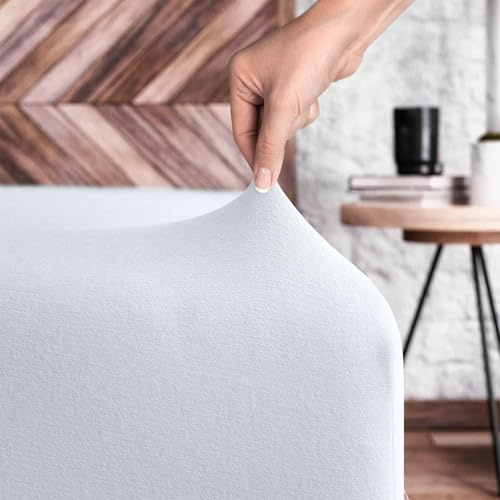 Wolkenfeld Spannbettlaken 180x200cm bis 200x200cm - 100% Baumwolle - Superweiches Jersey Bettlaken für Matratze, Boxspringbett oder Topper - 5 bis 20cm Matratzenhöhe, Weiss