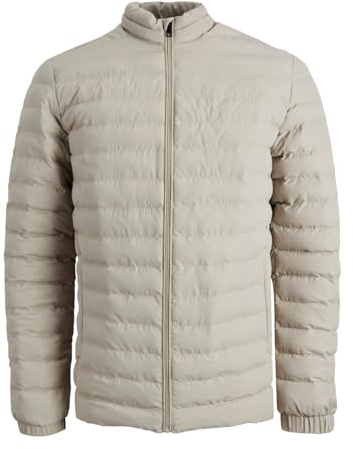 Herrar JACK & JONES Lätta Steppjacka Bas Övergångsjacka Vadderad Blouson utan Huva JJERECYCLE, Color:Beige, Size:M