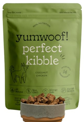 Yumwoof Perfect Kibble Non-GMO Air Dried Dog Food | Improves Allergies & Digestion with Organic Coconut Oil, MCTs & Antioxidants | Vet-Approved Soft Dry Diet | Made in USA (Chicken 14 oz.)