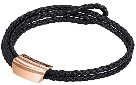 DAVIDOFF HOME RUN Herren Armband Schwarz – sportliches Armband aus handgeflochtenem Kalbsleder – Lederarmband mit Metallverschluss