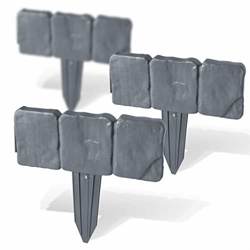 Prime Garden® SplitStone Palisade - Rasenkante Gartenpalisade Beetumrandung Garten Dekorativ Gartenumrandung Steinoptik Grau (2.5 m)