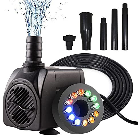 Springbrunnenpumpe Mit Licht, Tauchpumpe Brunnen Klein, Zimmerbrunnenpumpe Mit Beleuchtung, Brunnenpumpe Garten Led, Mini Wasserpumpe Elektrische Wasserspiel Garten Teichpumpe Wasserfall 750L 15W (C)