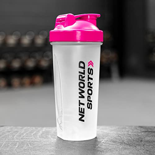 FORZA Botella agitadora de proteínas de 700 ml, botella agitadora de bebidas sin BPA y ftalatos, con tapa sin fugas, botella de agua deportiva, agitadora para batidos de proteínas (paquete de 1, rosa)