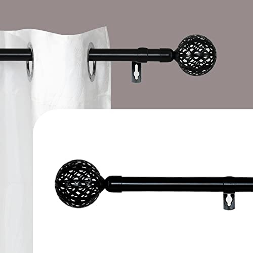 DALINA TEXTIL - Barras de Cortina Extensible 19mm - Barra Cortinas fina para Salón Dormitorio - Palos Cortinas Delgado (Negro) Bola de red 70-120cm