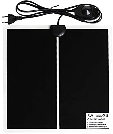 Geoyien Heizmatte Terrarium, Terrarium heizmatte 15 X 14CM, Reptilien Heizmatte, wasserdicht feuchtigkeitsbeständig, einstellbare Temperatur (0-35 Grad) Europäischer Stecker (5W, 220V-240V)