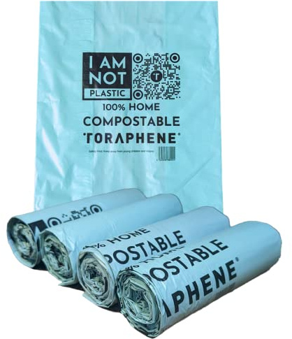 TORAPHENE 100 x 20 l, super stark, auslaufsicher, geruchsdicht, kompostierbare Müllbeutel, geeignet für 5L/6L/7L/10L Mülleimer, biologisch abbaubare Müllsäcke, Home Compostable, EU EN13432