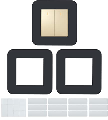 JINTANG 3 Pcs Light Switch Plate Cover, 8.6cm Light Switch Covers Frame, Light Switch surrounds Deep Grey, Self-Adhesive Light Switch Surround Plate Stick on Home Office Wall for Decor and Protector