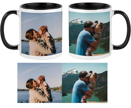 Personalised with Two Photos/Multi Photo Collage Mug Memorable Gift for Family,Friends,Birthday,Novelty Gift, Coffee, Tea, Inside Coloured Ceramic Mug. (2 Photo, Black)